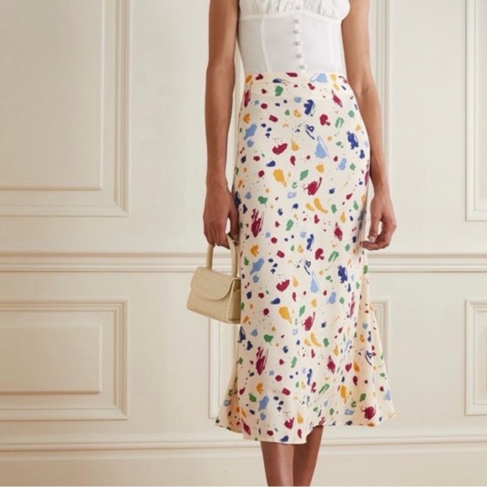 Reformation Bea Skirt in Painted Lady Splatter Print Multicolor Abstract